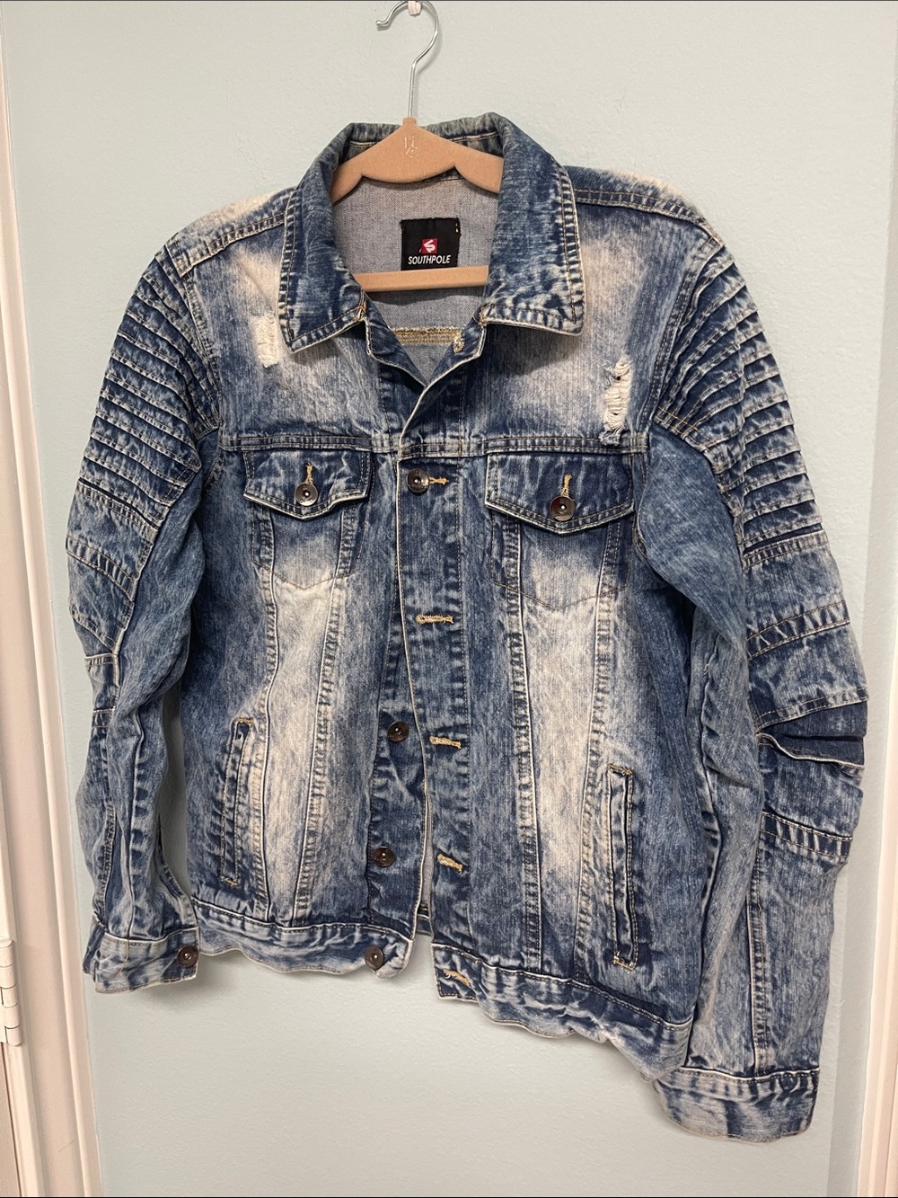 Vintage South Pole Distressed Blue washed Denim Jacket